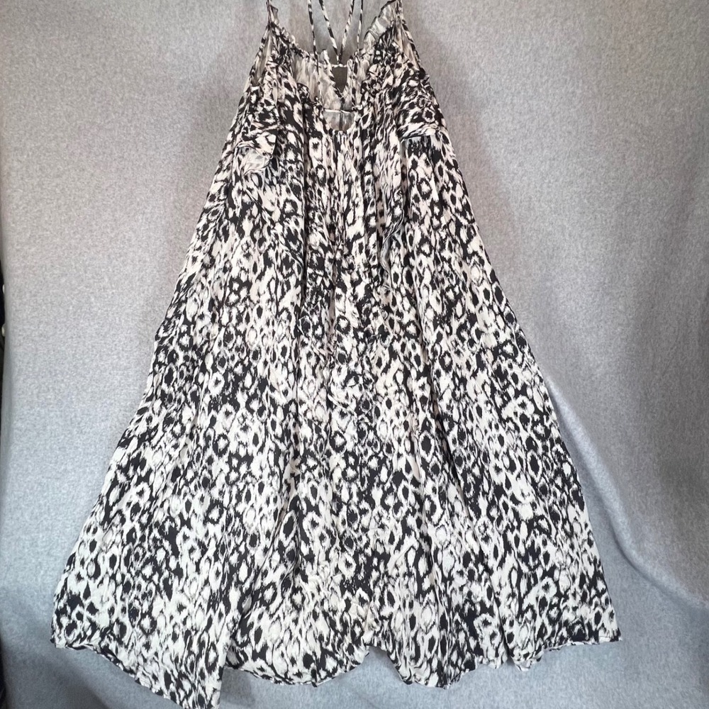 Anthropologie Midi Dress Women XS Black White Animal Print Strappy Boho Slit - Picture 4 of 12